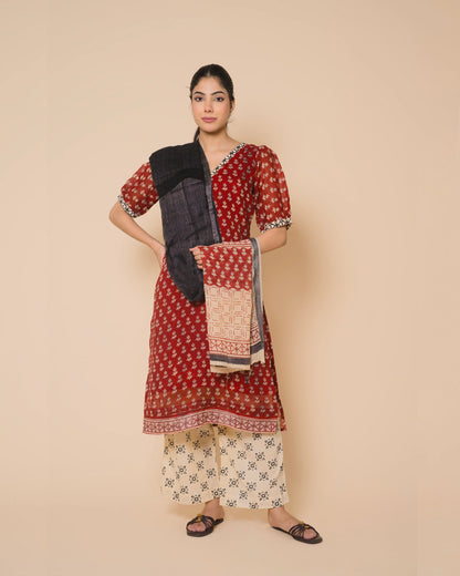 Crimson Heritage Jaipur Hand Block Print Linen Cotton Kurta Set