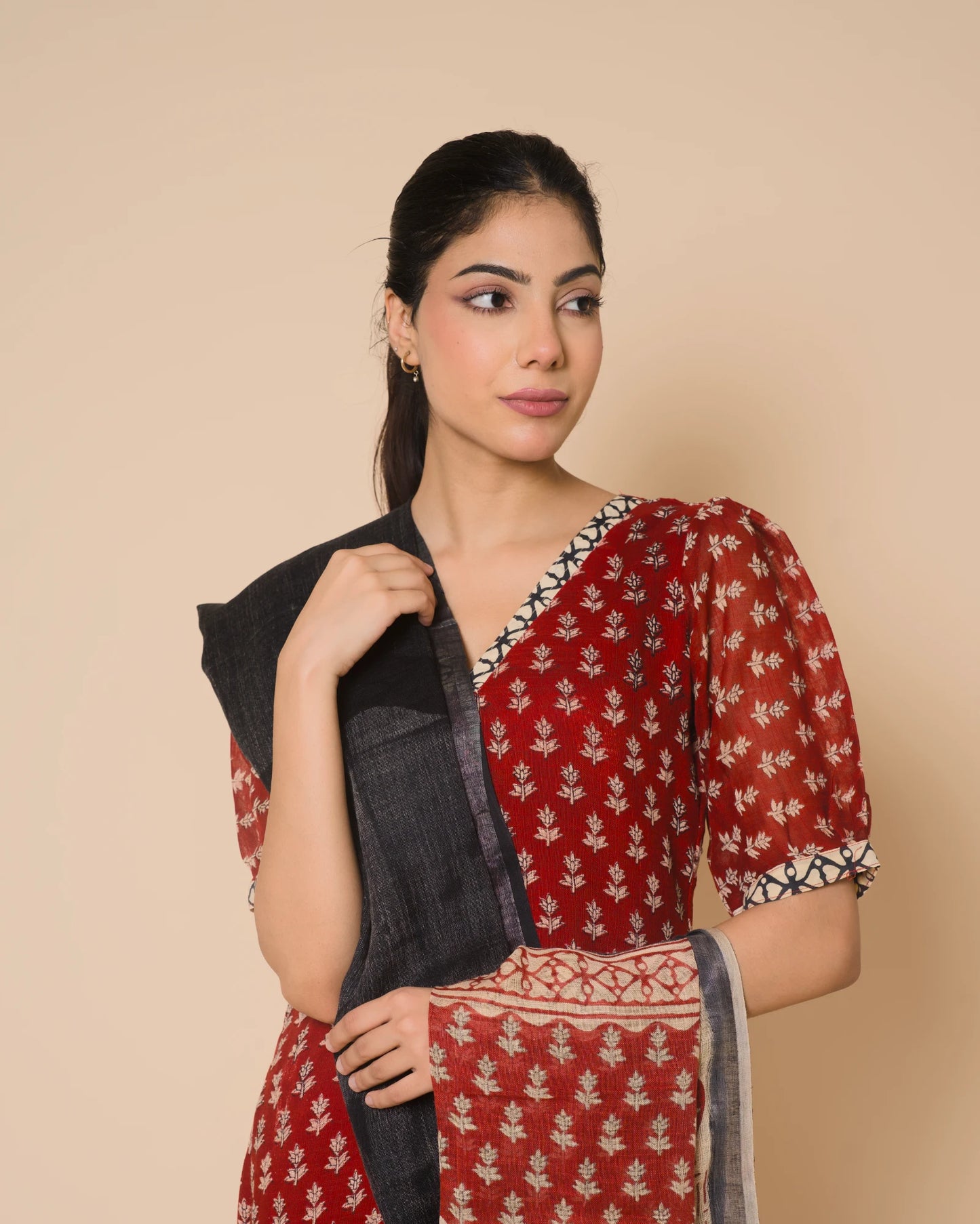 Crimson Heritage Jaipur Hand Block Print Linen Cotton Kurta Set