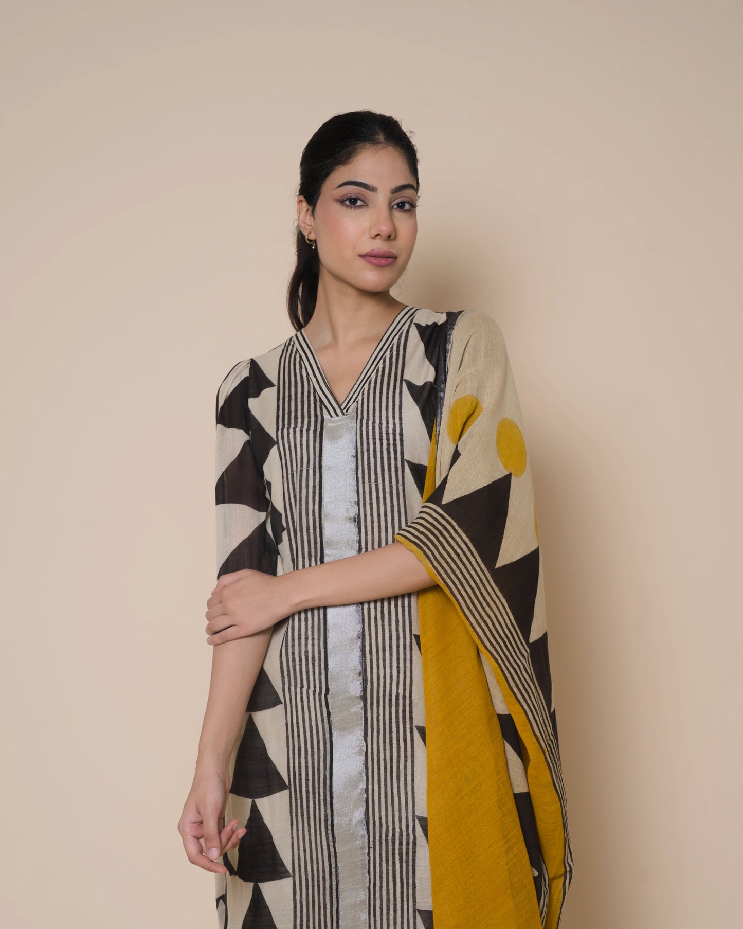 Ivory Noir Jaipur Hand Block Print Linen Cotton Kurta Set