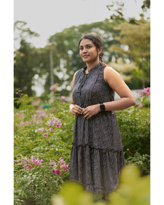 Black dots pure cotton maxi (sleeves attached)