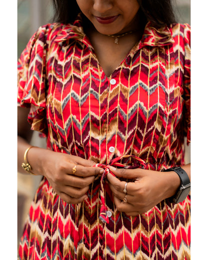 Pink digital print fishcut maternity wear with feeding zippers