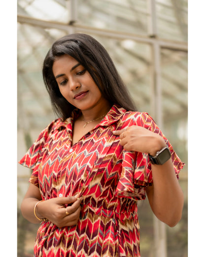 Pink digital print fishcut maternity wear with feeding zippers