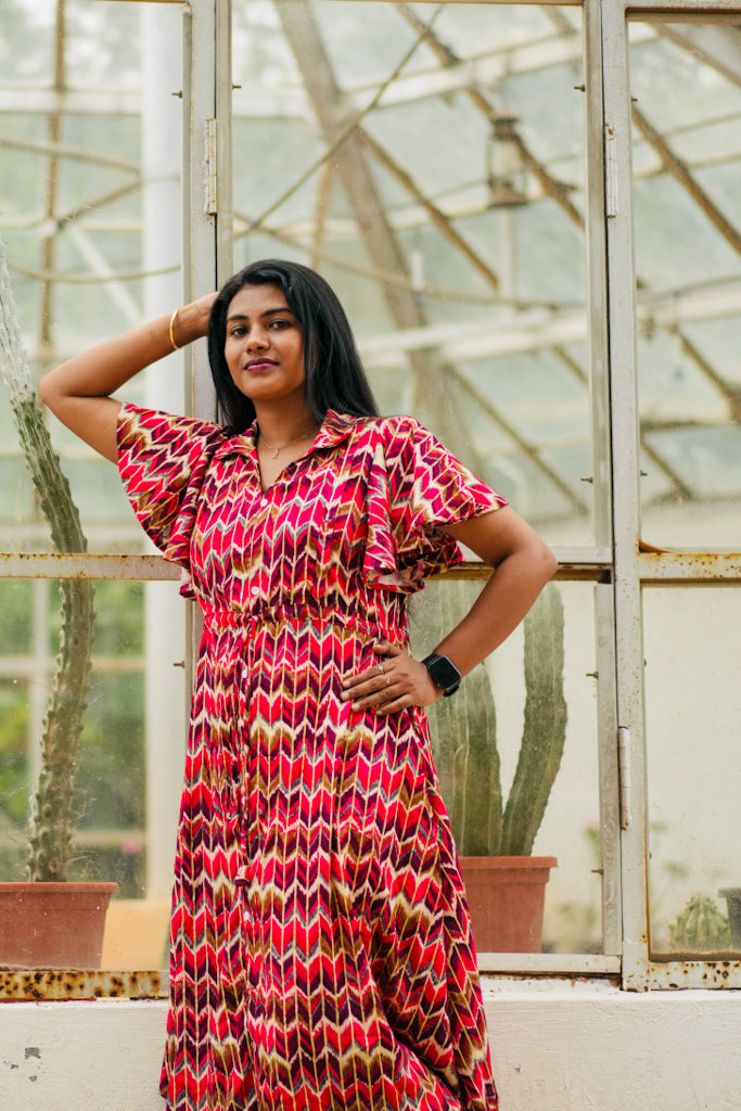 Pink digital print fishcut cotton maxi