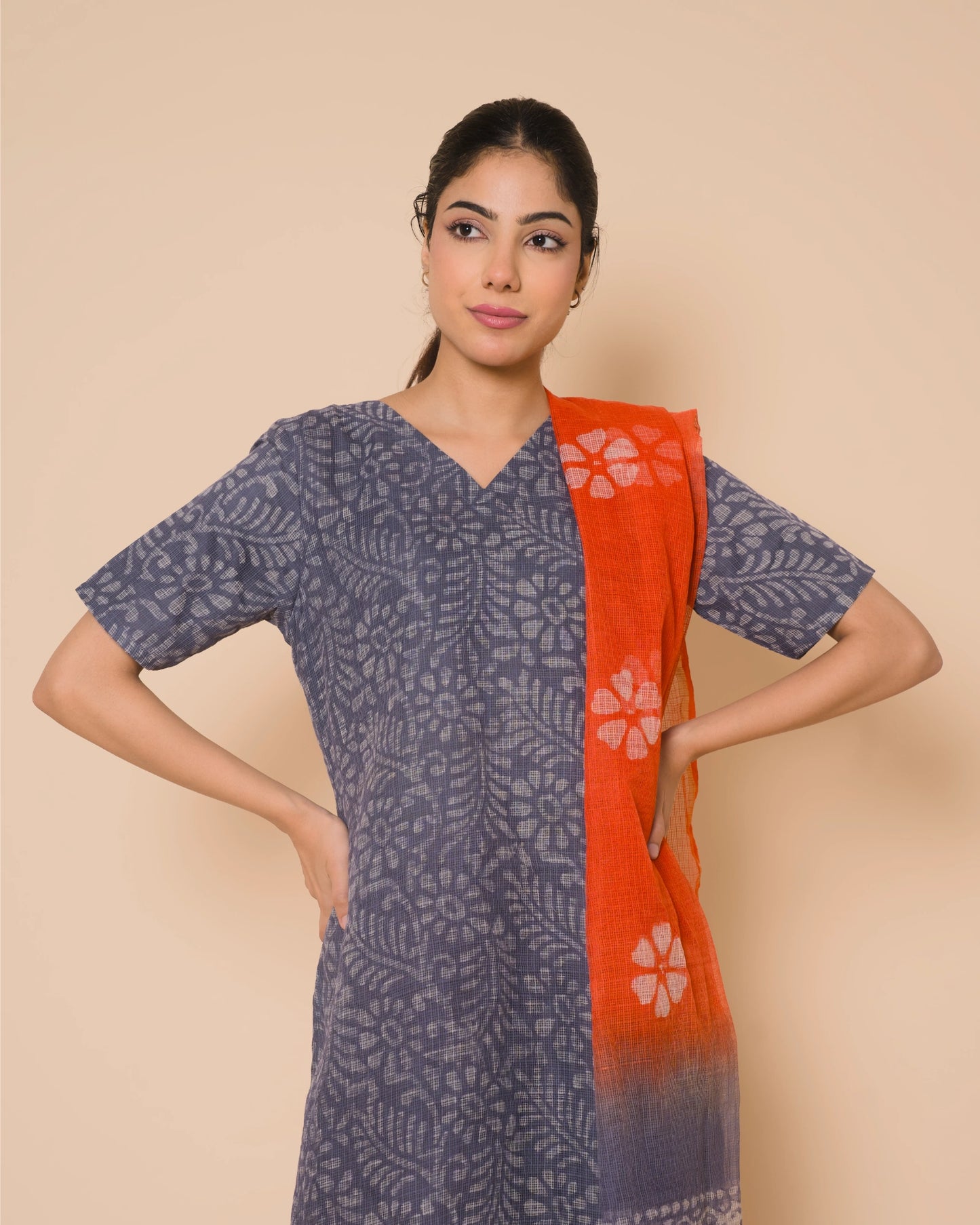 Blue Mist Kota Cotton Hand Block Print Kurta Set