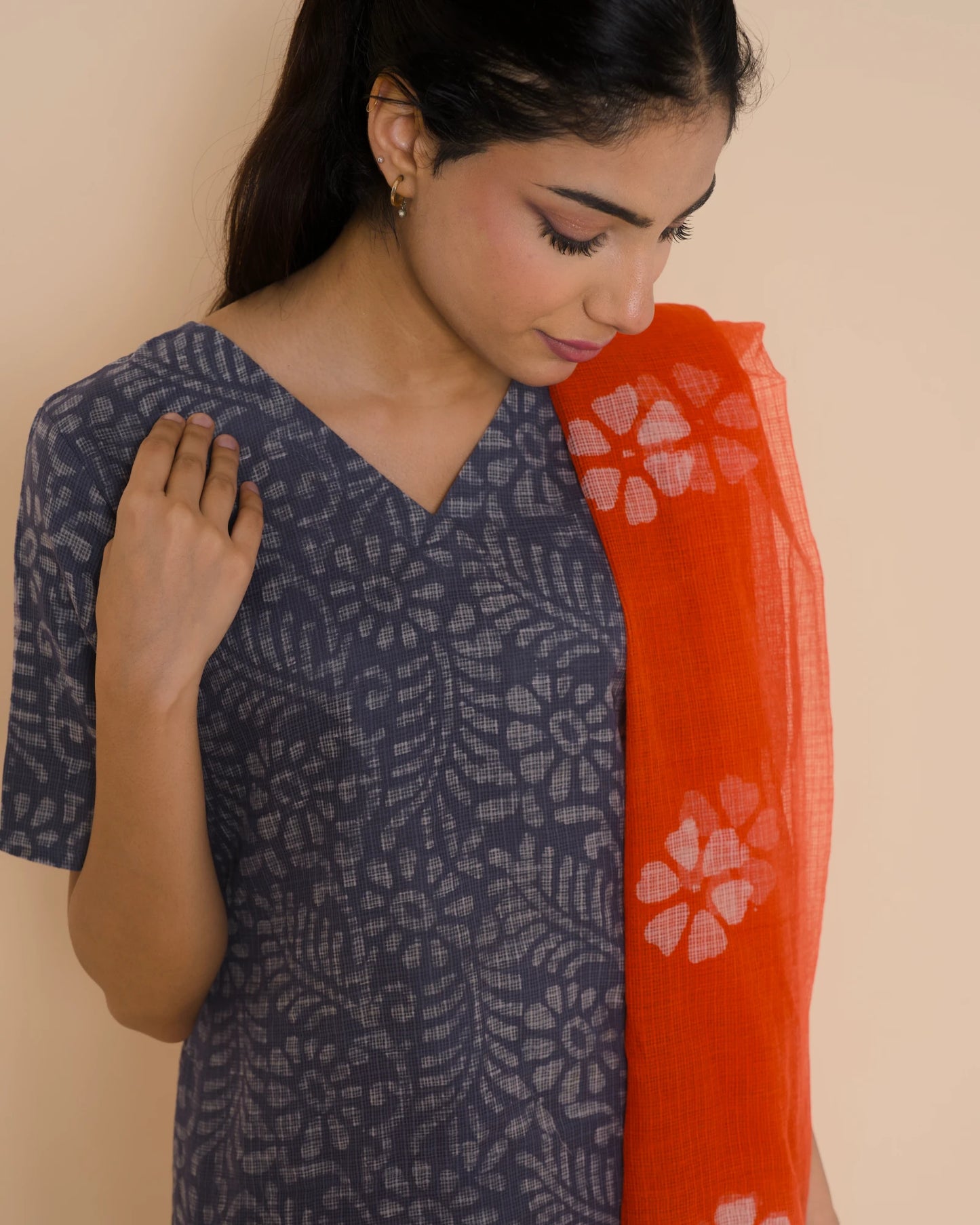 Blue Mist Kota Cotton Hand Block Print Kurta Set