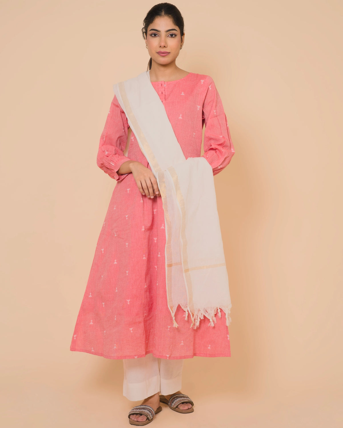 Blush Pink Cotton Kurta Set with Soft Cotton Dupatta