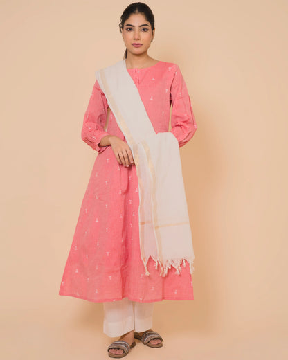 Blush Pink Cotton Kurta Set with Soft Cotton Dupatta