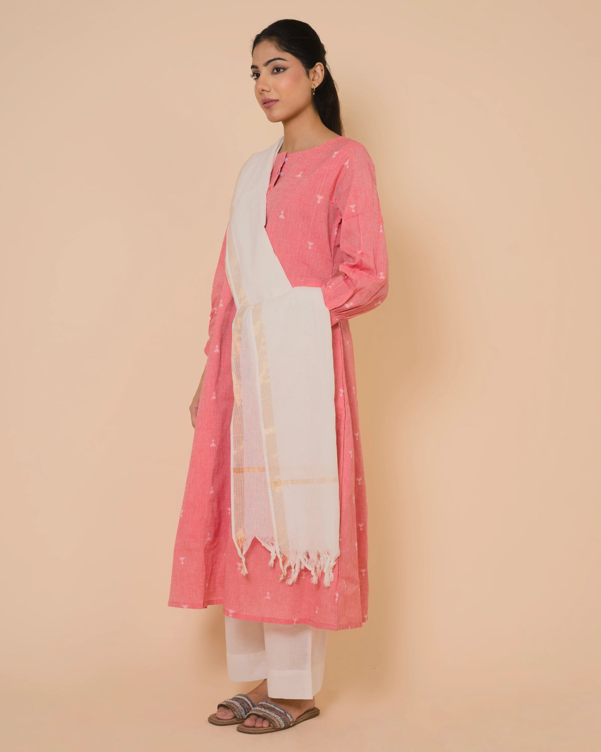 Blush Pink Cotton Kurta Set with Soft Cotton Dupatta