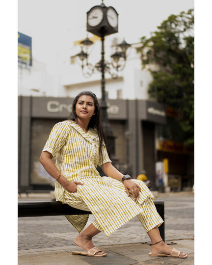 Cream and green striped pure cotton co-ord sets