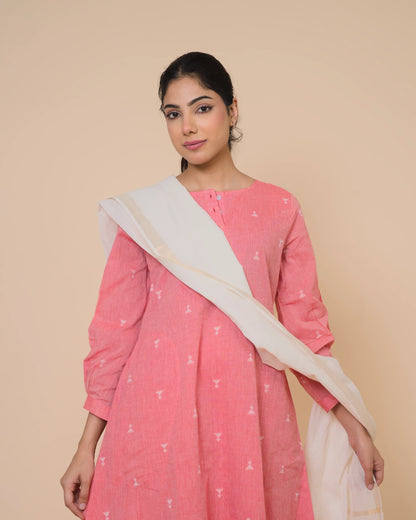 Blush Pink Cotton Kurta Set with Soft Cotton Dupatta