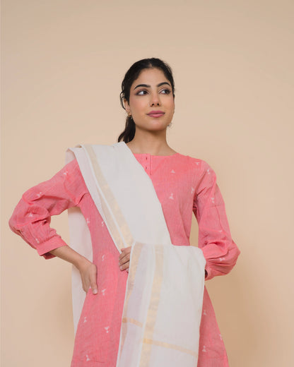 Blush Pink Cotton Kurta Set with Soft Cotton Dupatta