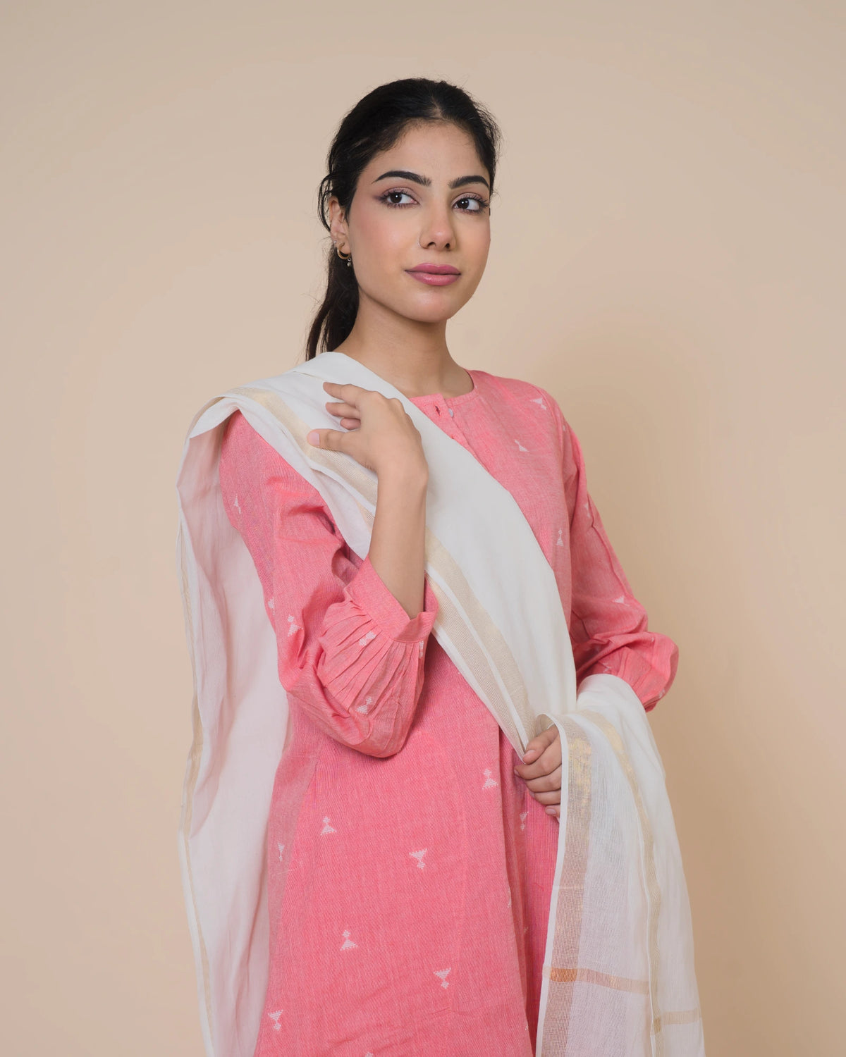Blush Pink Cotton Kurta Set with Soft Cotton Dupatta