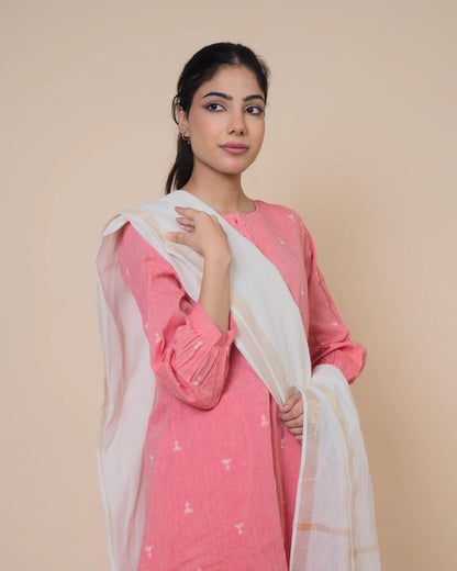 Blush Pink Cotton Kurta Set with Soft Cotton Dupatta