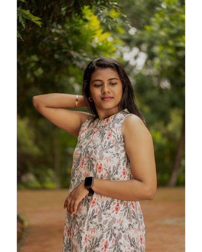 Floral grey halter neck pure cotton co-ord sets