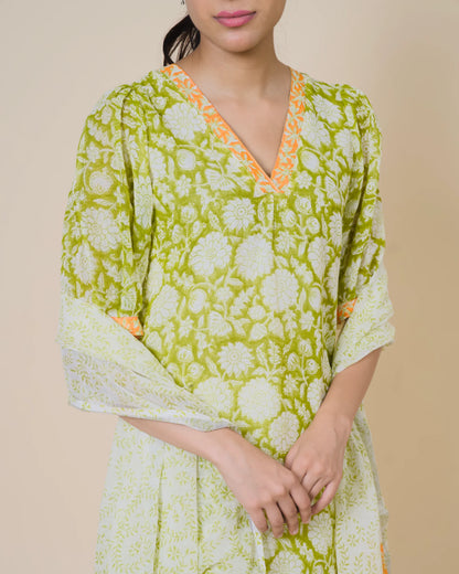 Meadow Bloom Jaipur Hand Block Print Linen Cotton Kurta Set