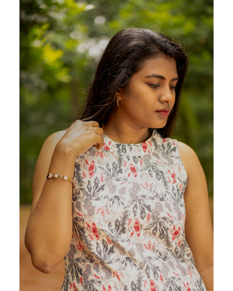 Floral grey halter neck pure cotton co-ord sets
