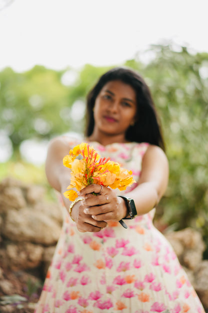 Floral dreamy pink pure cotton maxi( sleeves attached)