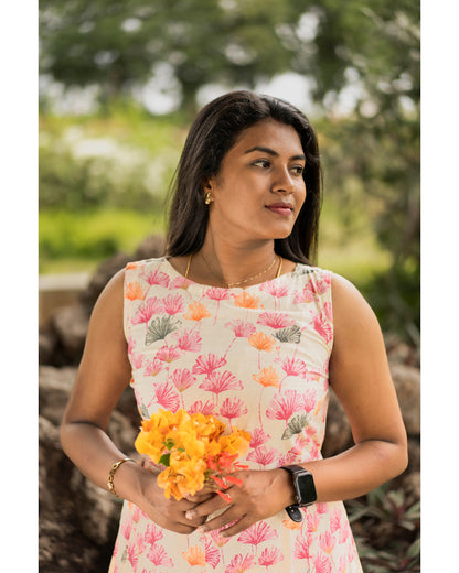 Floral dreamy pink pure cotton maxi( sleeves attached)