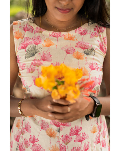 Floral dreamy pink pure cotton maxi( sleeves attached)