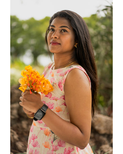 Floral dreamy pink pure cotton maxi( sleeves attached)