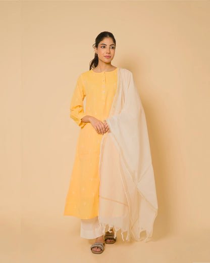 Sunlit Yellow Cotton Kurta Set with Soft Cotton Dupatta