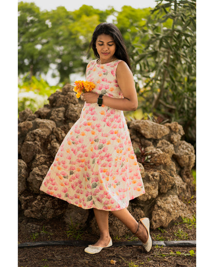 Floral dreamy pink pure cotton maxi( sleeves attached)