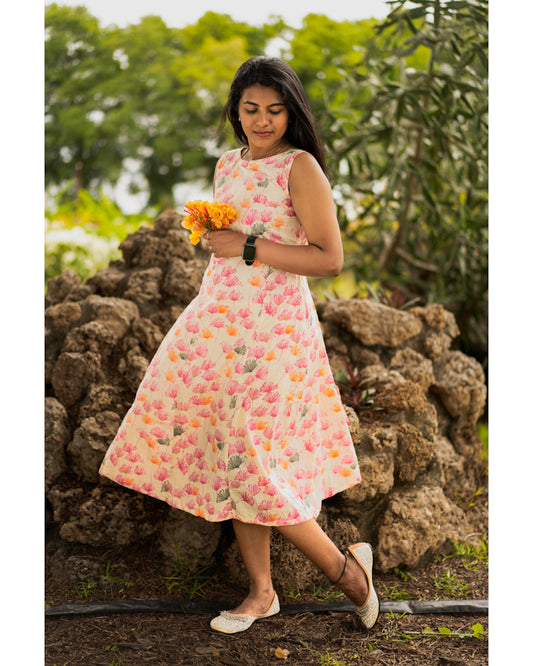 Floral dreamy pink pure cotton maternity wear( sleeves attached)