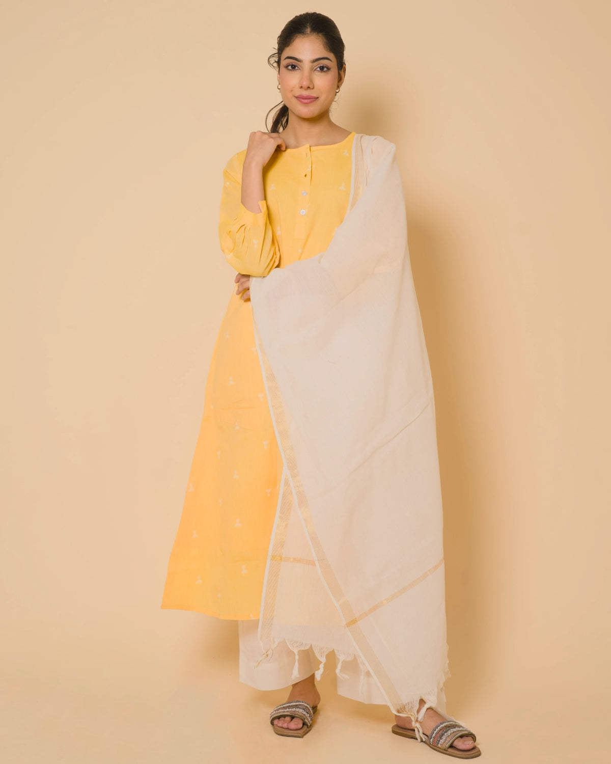 Sunlit Yellow Cotton Kurta Set with Soft Cotton Dupatta