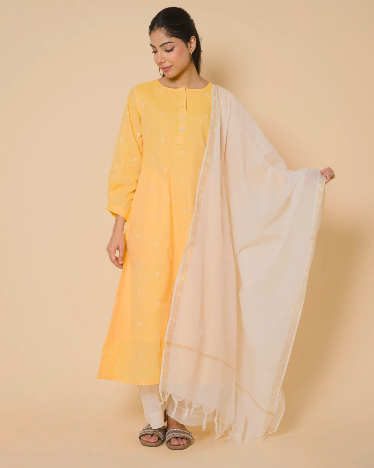 Sunlit Yellow Cotton Kurta Set with Soft Cotton Dupatta