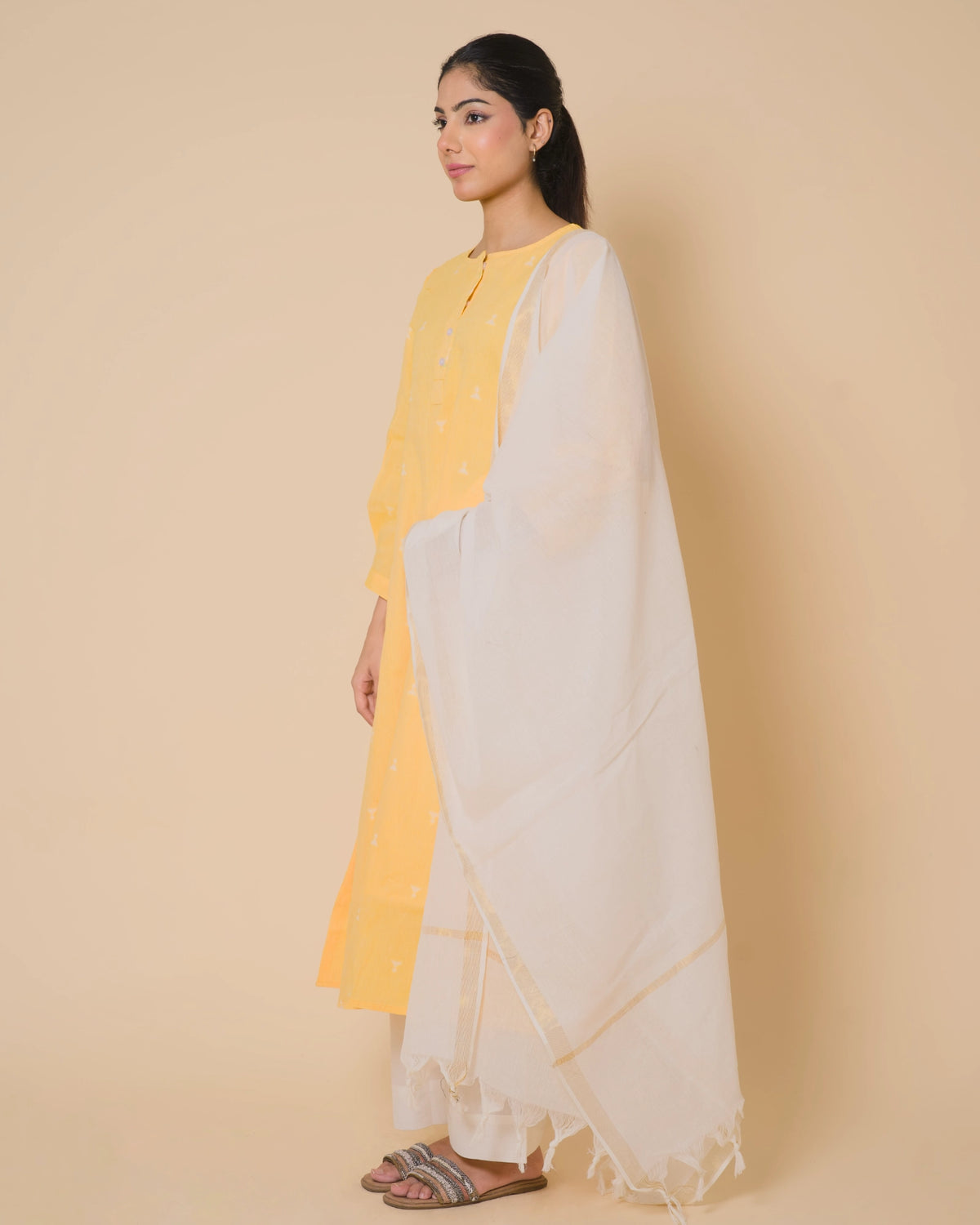 Sunlit Yellow Cotton Kurta Set with Soft Cotton Dupatta