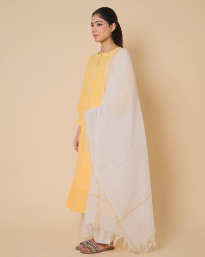 Sunlit Yellow Cotton Kurta Set with Soft Cotton Dupatta