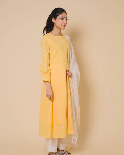 Sunlit Yellow Cotton Kurta Set with Soft Cotton Dupatta