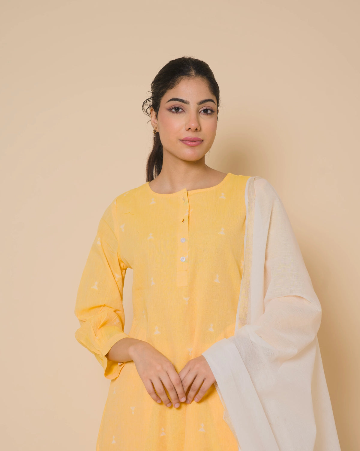 Sunlit Yellow Cotton Kurta Set with Soft Cotton Dupatta