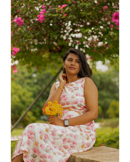 Floral dreamy pink pure cotton maxi( sleeves attached)