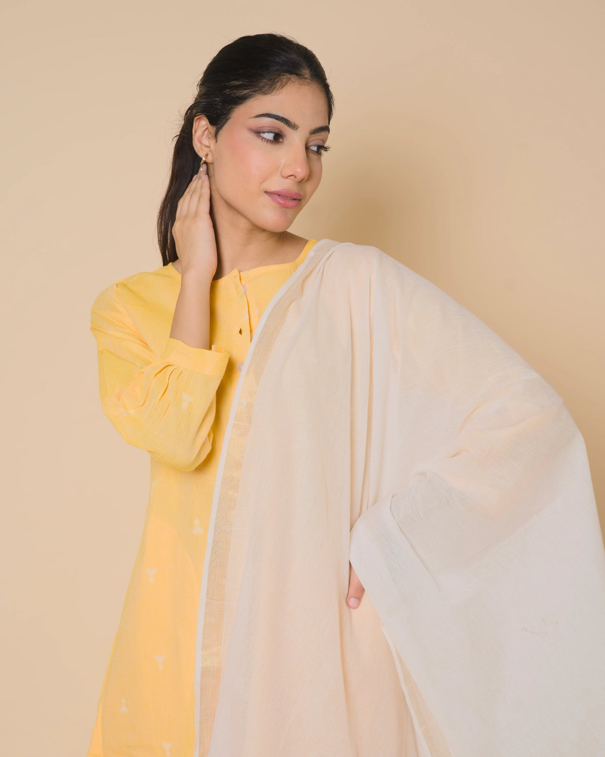 Sunlit Yellow Cotton Kurta Set with Soft Cotton Dupatta