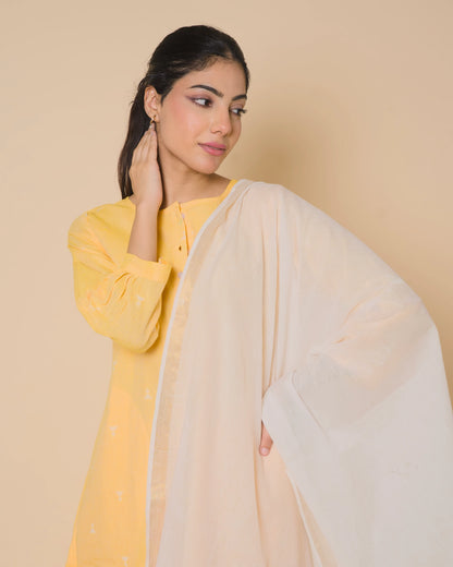 Sunlit Yellow Cotton Kurta Set with Soft Cotton Dupatta