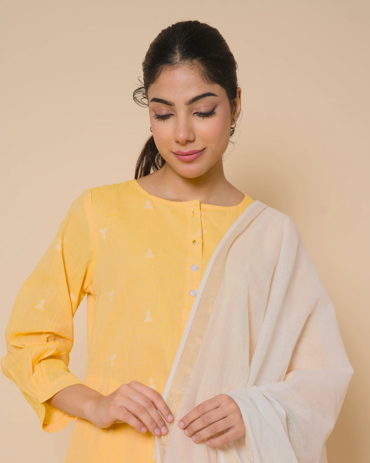 Sunlit Yellow Cotton Kurta Set with Soft Cotton Dupatta