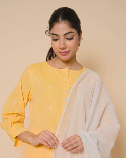 Sunlit Yellow Cotton Kurta Set with Soft Cotton Dupatta