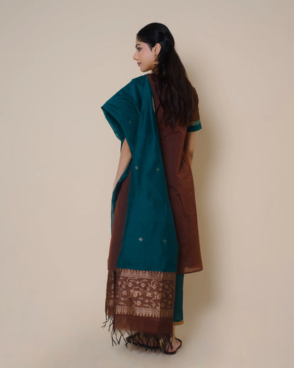 Mocha Brown Silk Cotton Handloom Aari Work Kurta Set