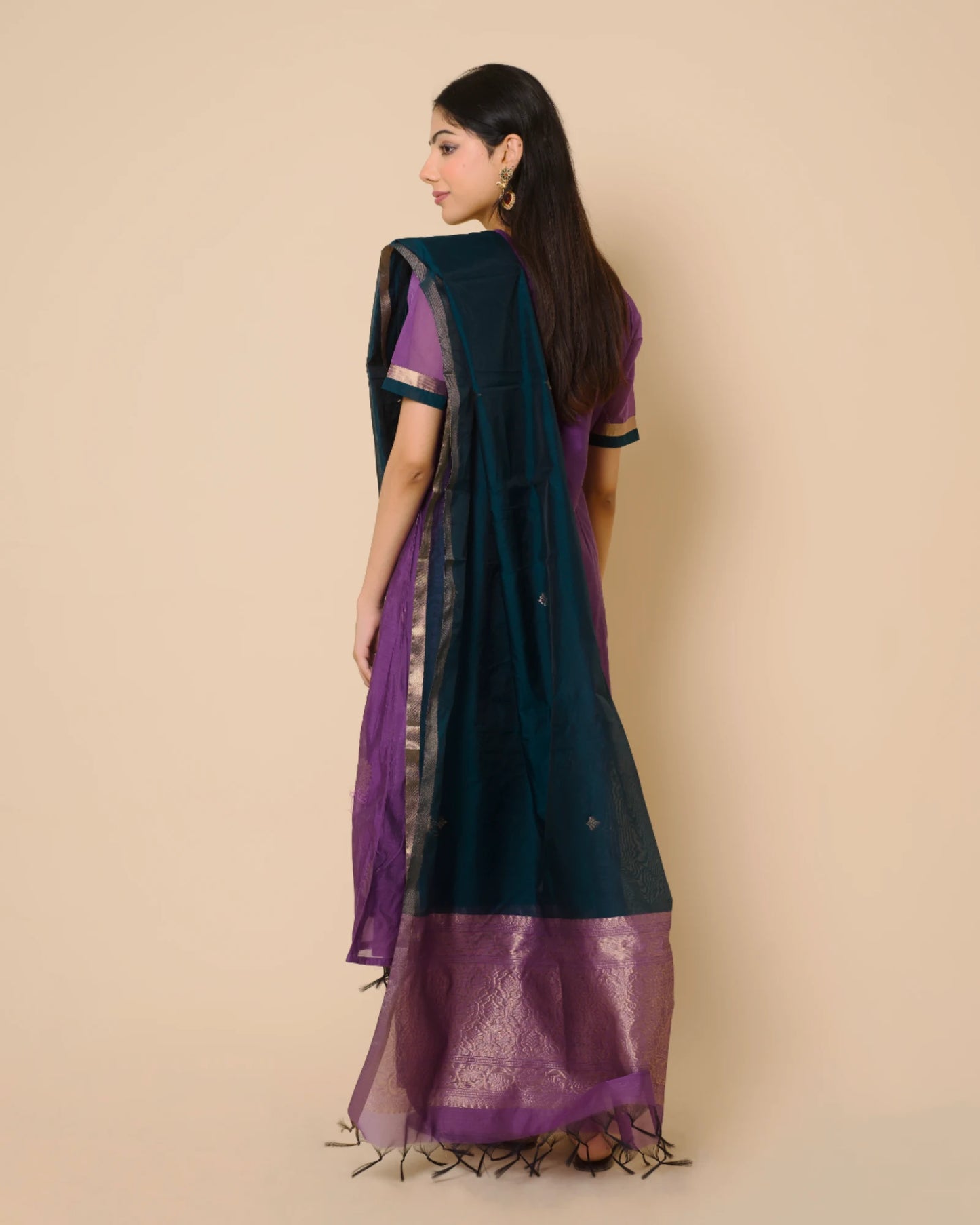 Royal Purple Silk Cotton Handcrafted Aari Work Kurta Set