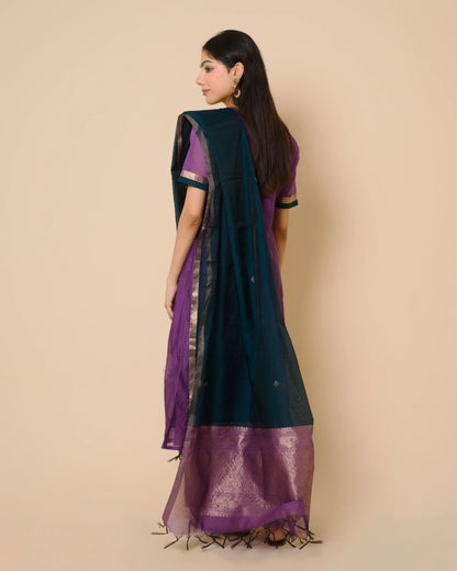 Royal Purple Silk Cotton Handcrafted Aari Work Kurta Set