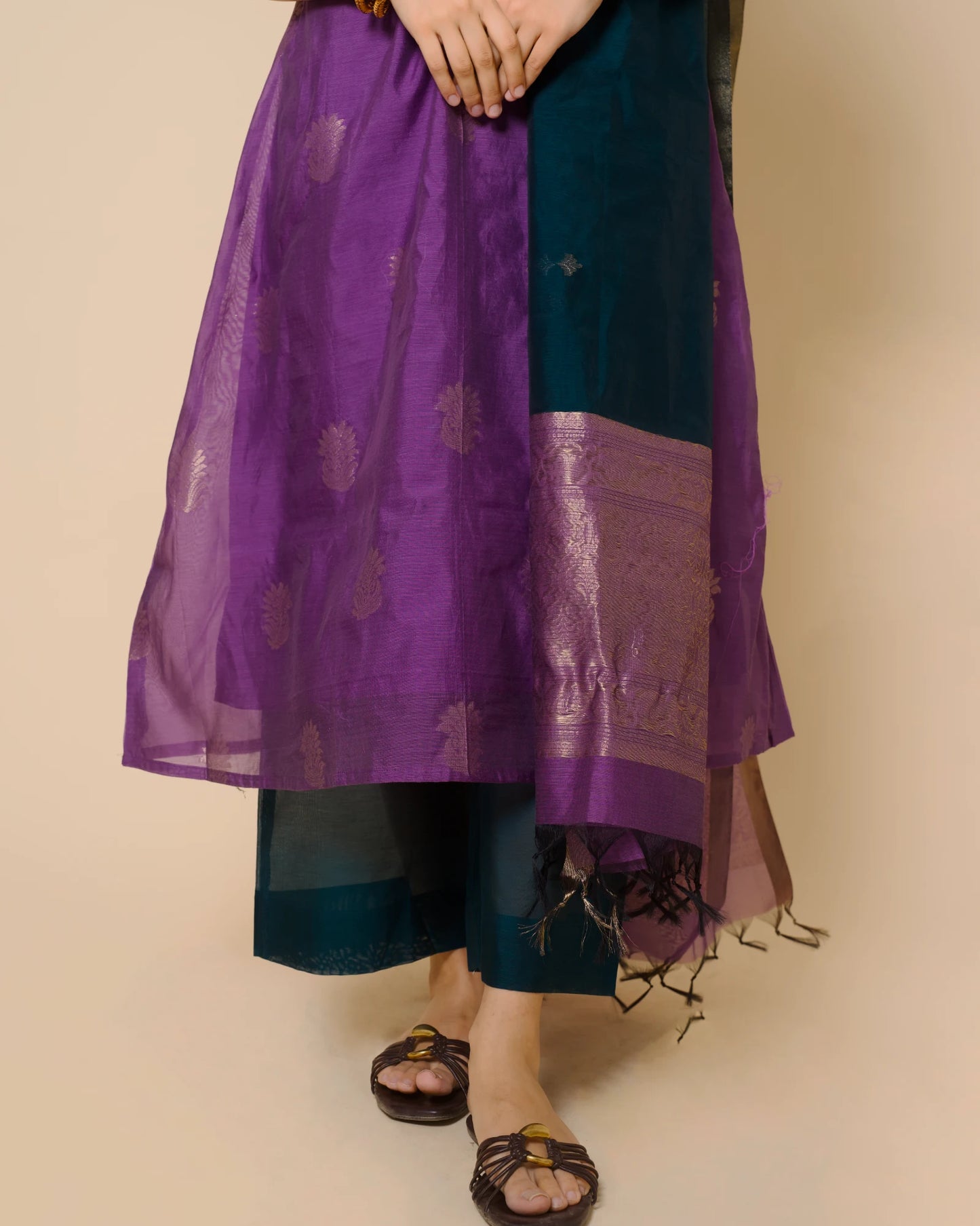Royal Purple Silk Cotton Handcrafted Aari Work Kurta Set