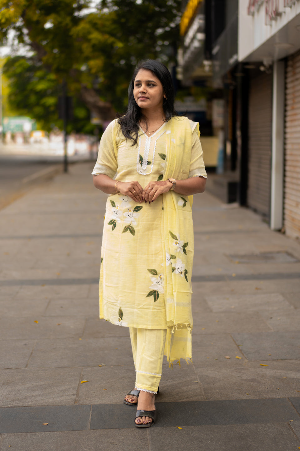 Lemony yellow linen cotton suit set