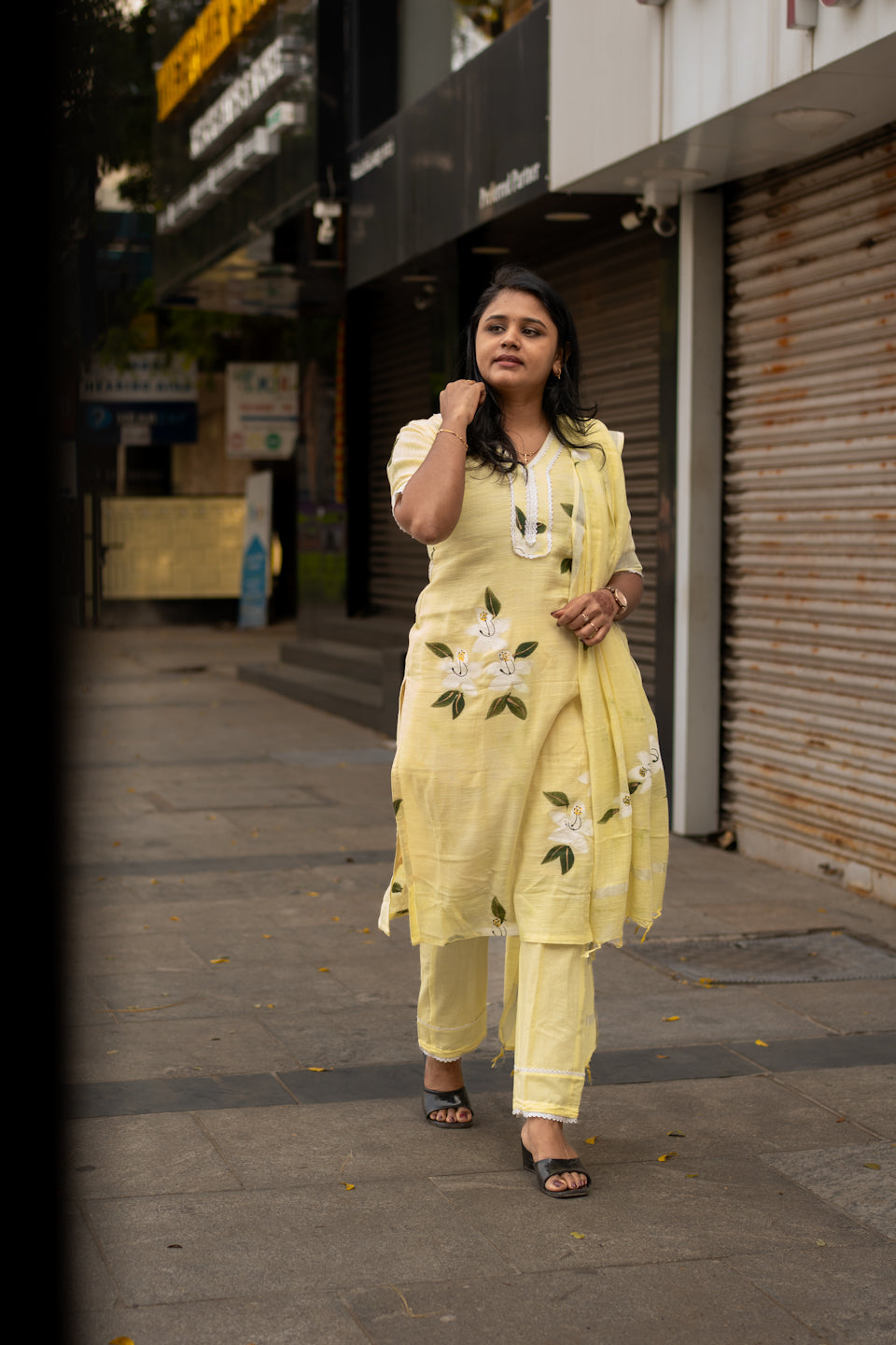 Lemony yellow linen cotton suit set