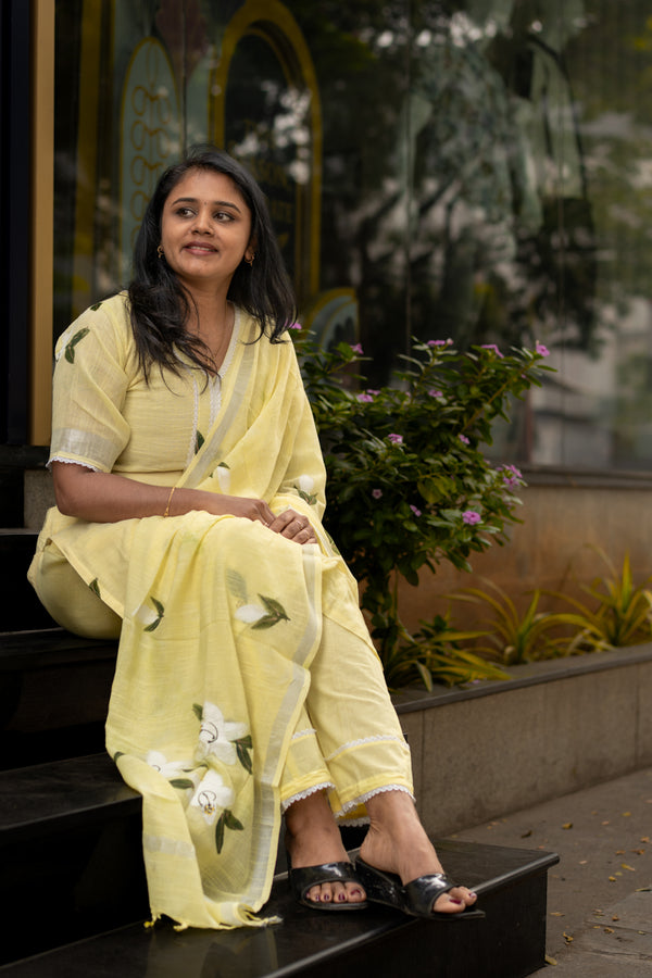 Lemony yellow linen cotton suit set