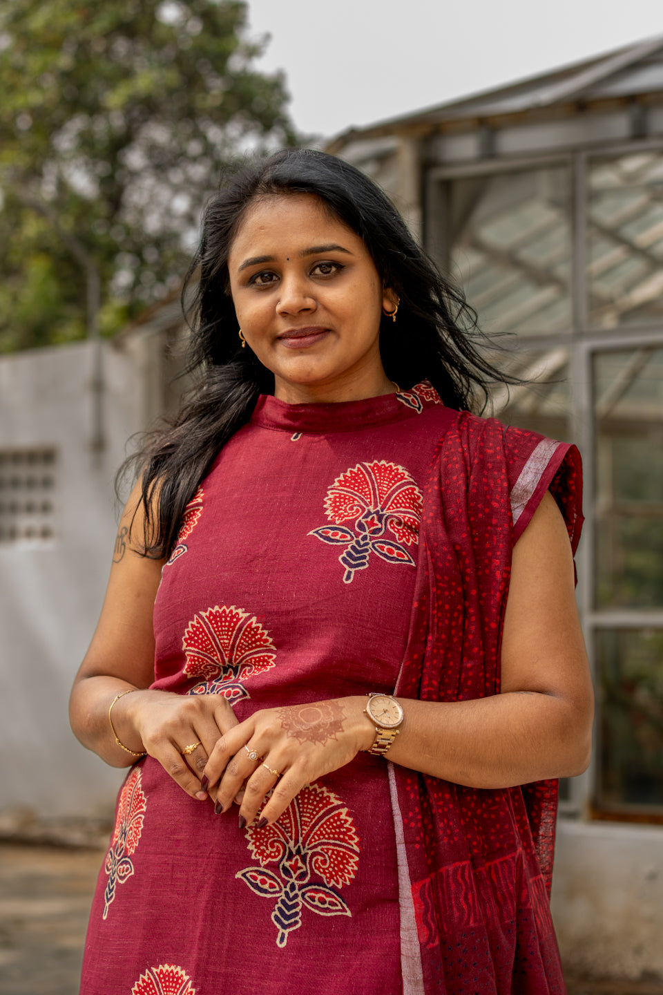 Floral Charm Maroon Hand Block Kurta Set