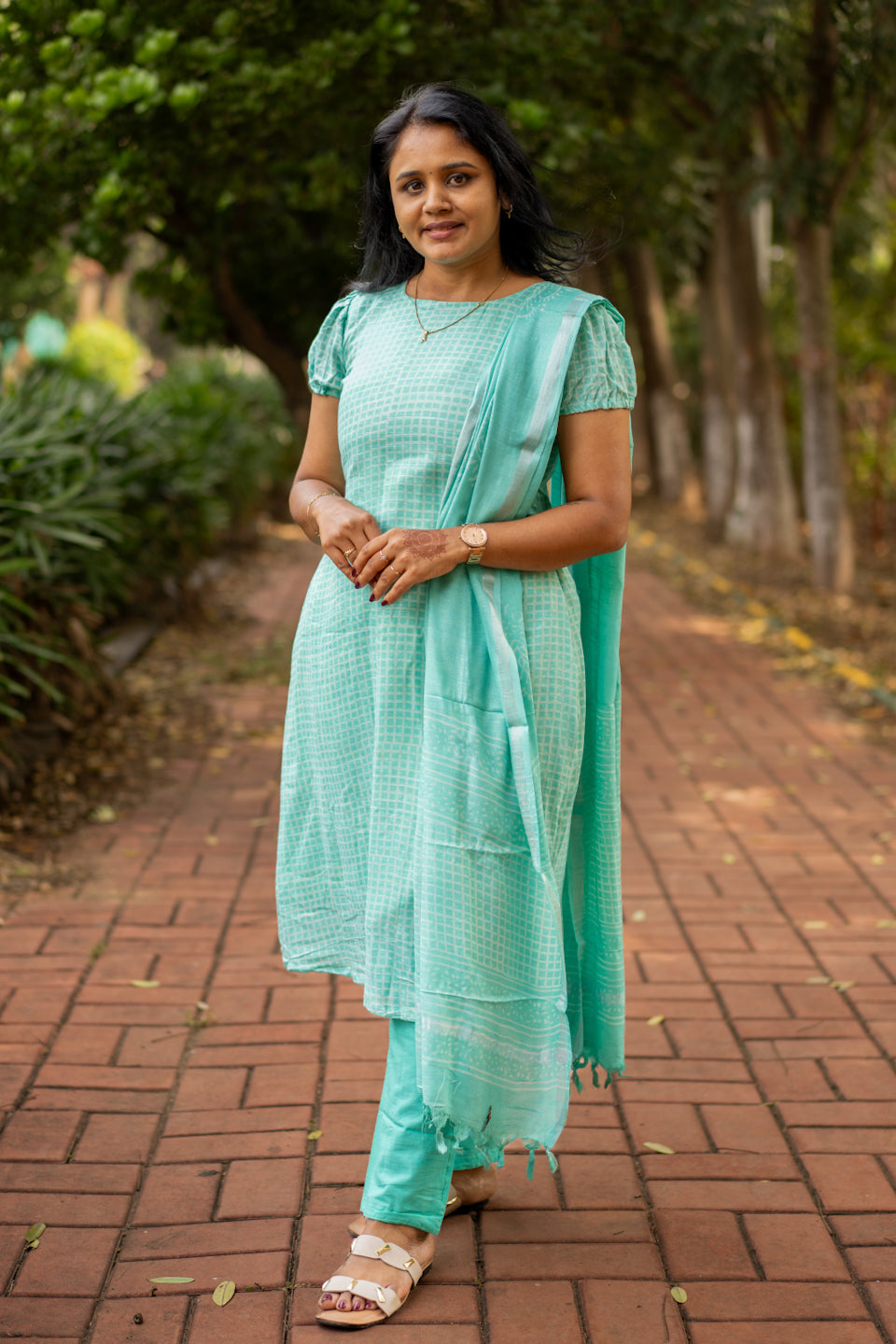 Seafoam Green linen Cotton Kurta Suit