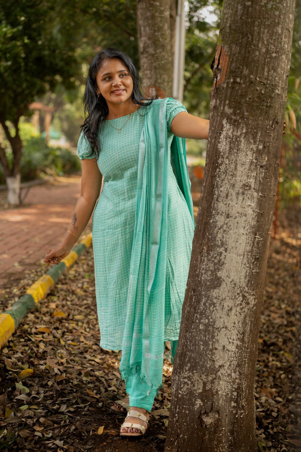 Seafoam Green linen Cotton Kurta Suit