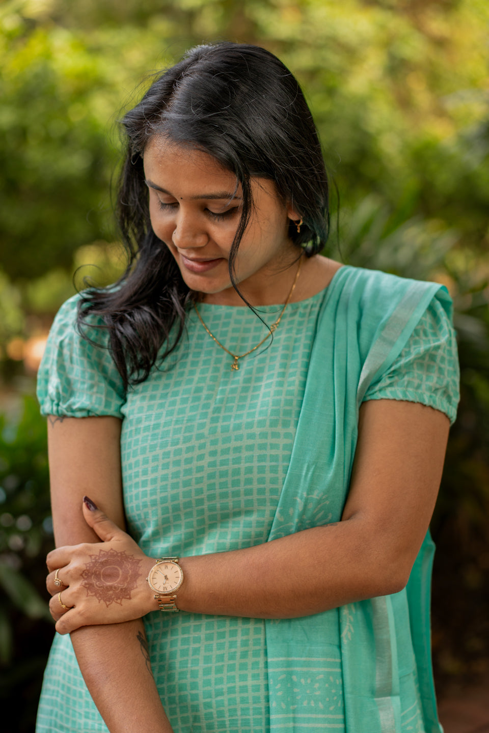 Seafoam Green linen Cotton Kurta Suit
