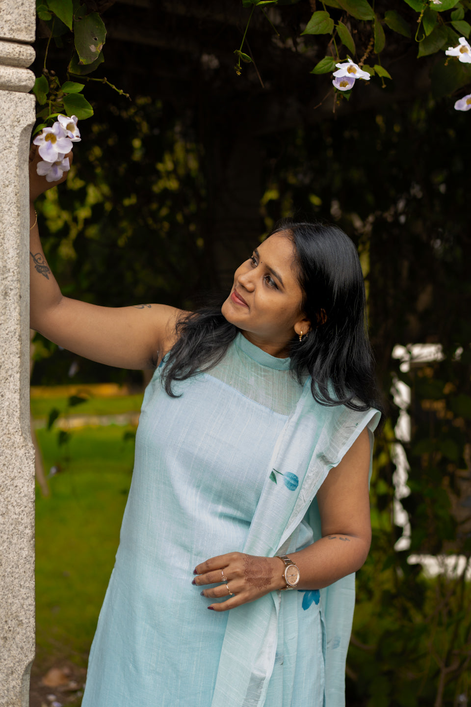 Aqua bloom linen pure cotton kurta suit (sleeves attached)